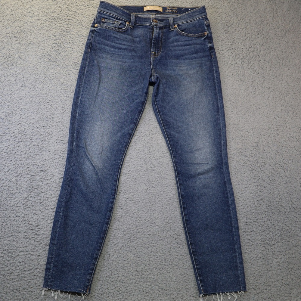7 For All Mankind Luxe Vintage The Ankle Skinny Jeans Raw Hem Blue Womens 29